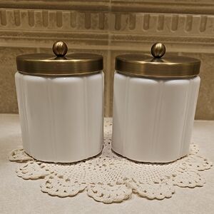 New Hearth And Hand 2pc White Ceramic Canisters with Brass Lids